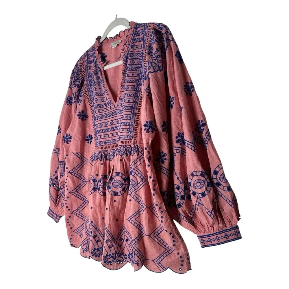 Sundance Blouse Women's Large Embroidered Romantic Boho Long Sleeve Top - Picture 6 of 9